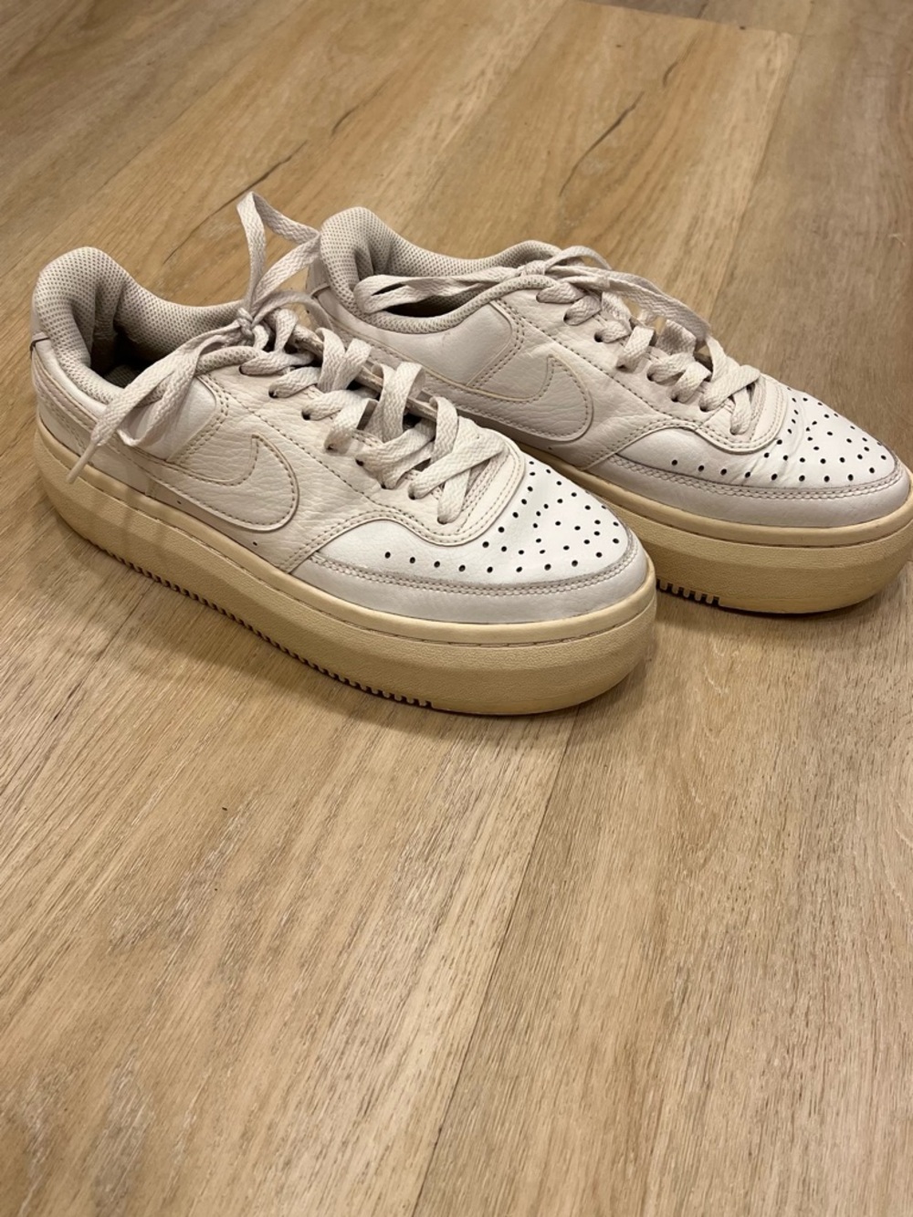 Nike Cream/Tan Platform Leather Sneakers